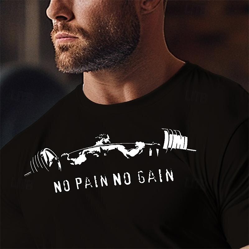 Men's No Pain No Gain T Shirt Gym Tee Top Cotton Short Sleeve Graphic Shirt Black White Dark Blue Comfortable Tee Vacation Street Fashion Designer Clothing3