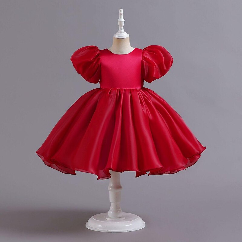 Toddler Girls' Party Dress Solid Color Short Sleeve Performance Party Cute Princess Polyester Knee-length Summer Spring 3-7 Years Black White Pink4