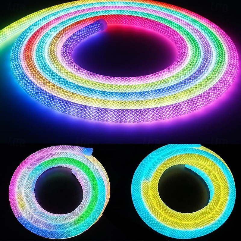 Waterproof WS2811 Woven Silicone Neon LED Light Strip 12MM 360 Degree Circular Mesh Controller RGB Nylon Pool Light Strip Flexible Dreamy Color Rope Light Bedroom Decoration DC5V for Halloween3