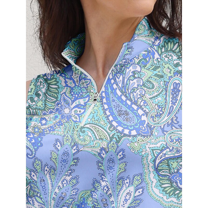 Women's Golf Polo Shirt Light Blue Sleeveless Top Paisley Ladies Golf Attire Clothes Outfits Wear Apparel3