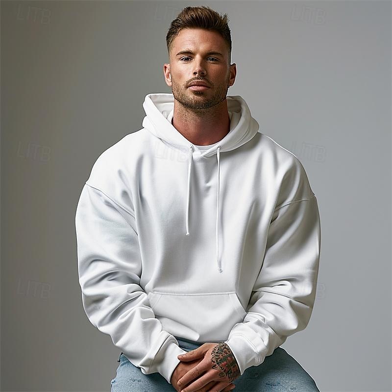 Men's Hoodie Black White Hooded Plain Sports & Outdoor Daily Holiday Cotton Streetwear Cool Casual Spring &  Fall Clothing Apparel Hoodies Sweatshirts  Long Sleeve