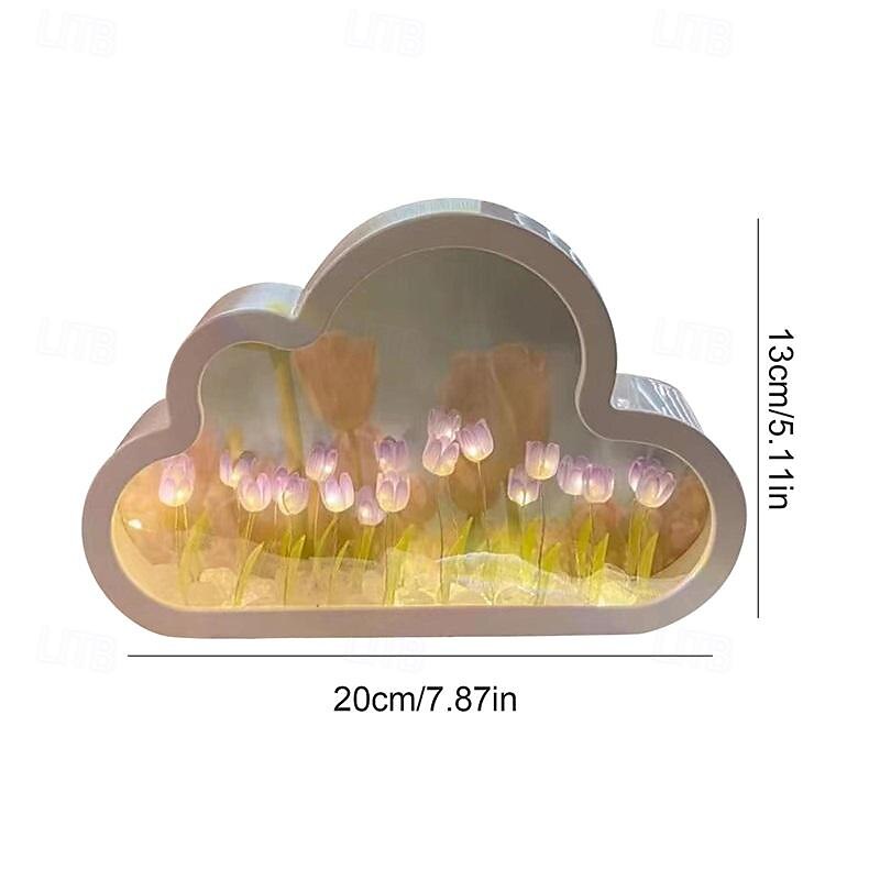 Women's Day Gifts Cloud Mirror Tulip Lamp Hand Craft DIY Tulips Mirror Night Light for Your Mom Girlfriend Sister Mother's Day Gifts for MoM4