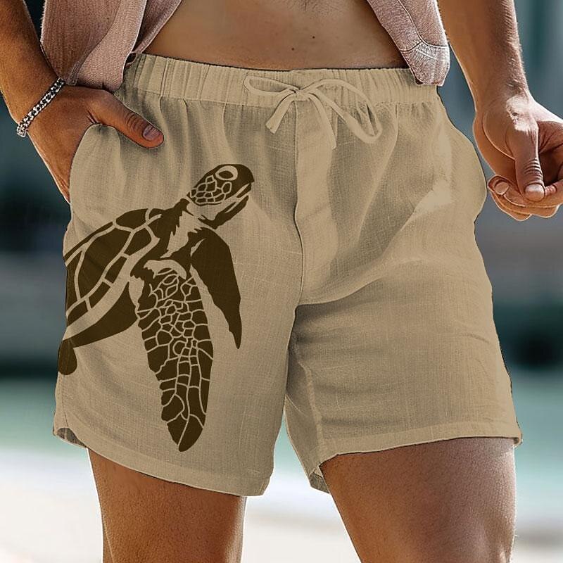 Turtle Printed Men's Graphic Cotton Linen Shorts Summer Hawaiian Shorts Beach Shorts Drawstring Elastic Waist Breathable Soft Short Casual Daily Holiday Streetwear Clothing4