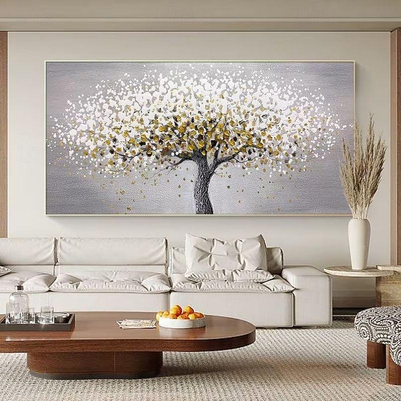 Handmade Canvas Wall Art Living Room Decorative Painting Modern Simple Sofa Background Wall Light Luxury Oil Painting Fortune Tree for Home Decor Rolled Frameless Unstretched Painting3