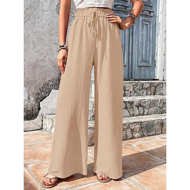 Women's Wide Leg Pants Trousers Side Pockets Plain Full Length Black Spring & Summer3