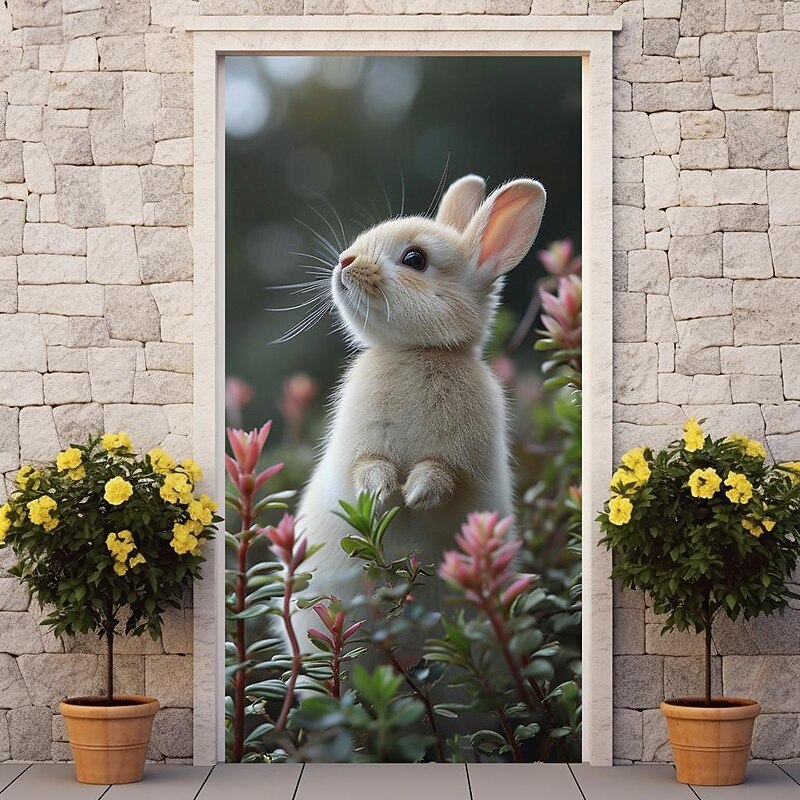 Bunny Door Covers Mural Decor Door Tapestry Door Curtain Decoration Backdrop Door Banner Removable for Front Door Indoor Outdoor Home Room Decoration Farmhouse Decor Supplies3
