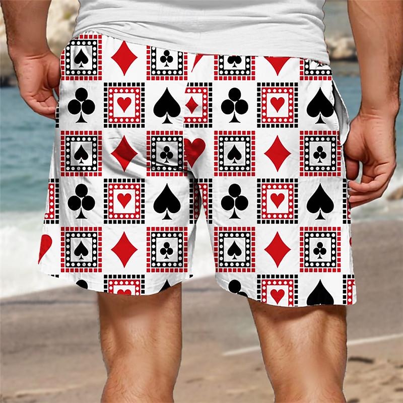 Men's Heart Poker Swim Trunks Swim Shorts Board Shorts Mid Waist Vacation Hawaiian Holiday Vacation Holiday Beach Drawstring with Mesh lining Elastic Waist Designer Clothing Apparel2