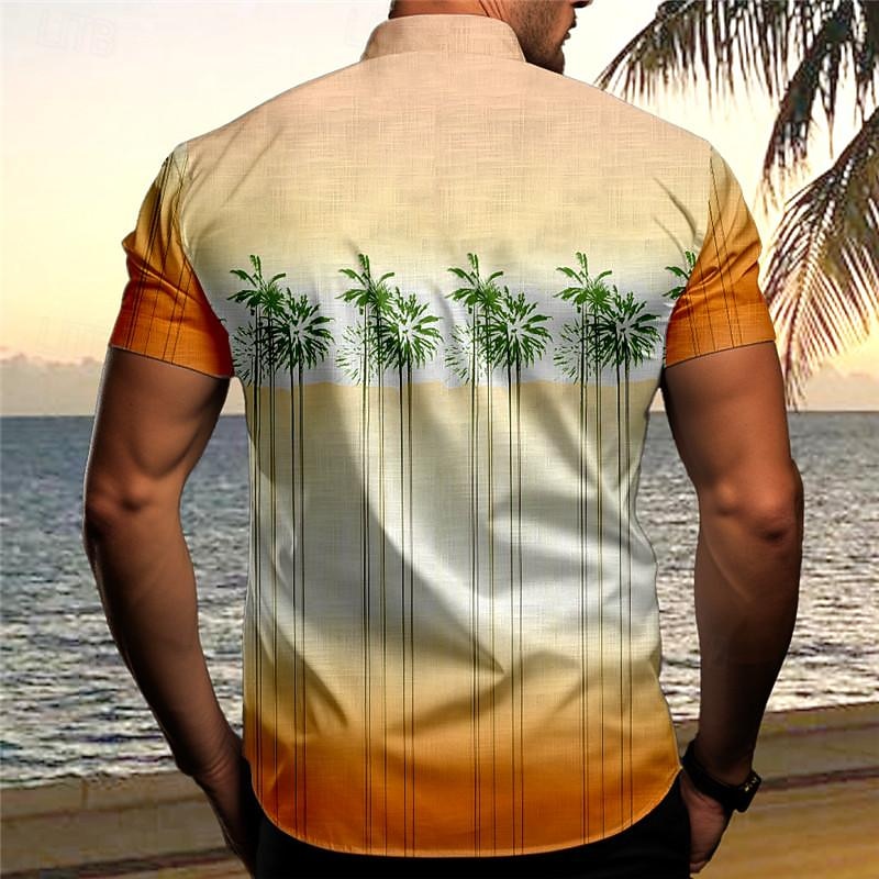 Men's Palm Tree Tropical Plants Summer Hawaiian Shirt Aloha Shirt Printed Shirts Short Sleeves Shirt Standing Collar Hawaiian Resort Vacation Holiday Daily Wear Yellow Blue Orange S M L2