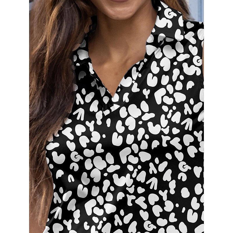 Women's Golf Polo Shirt Black Sleeveless Top Leopard Ladies Golf Attire Clothes Outfits Wear Apparel3