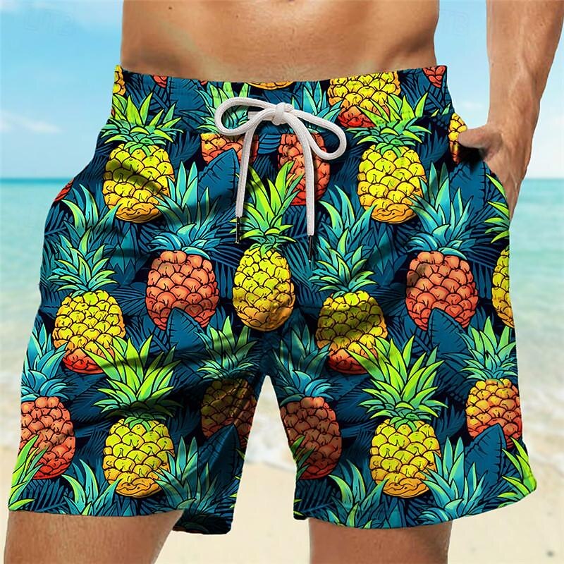 Men's Pineapple Swim Trunks Swim Shorts Board Shorts Mid Waist Vacation Hawaiian Holiday Vacation Holiday Beach Drawstring with Mesh lining Elastic Waist Designer Clothing Apparel3