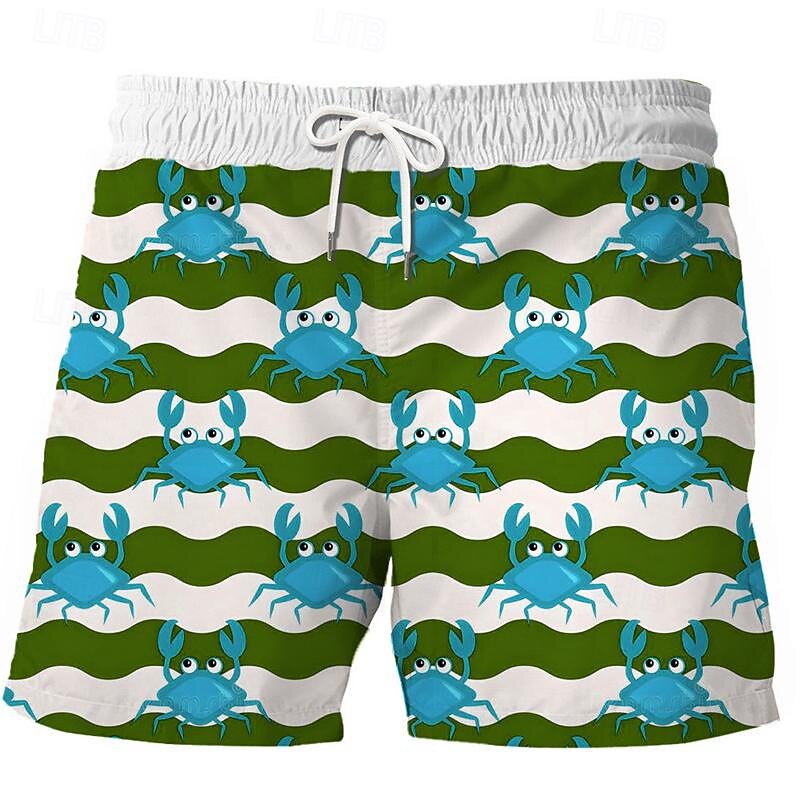 Men's Animal Lines / Waves Crab Swim Trunks Swim Shorts Board Shorts Mid Waist Vacation Hawaiian Holiday Vacation Holiday Beach Drawstring with Mesh lining Elastic Waist Designer Clothing Apparel4