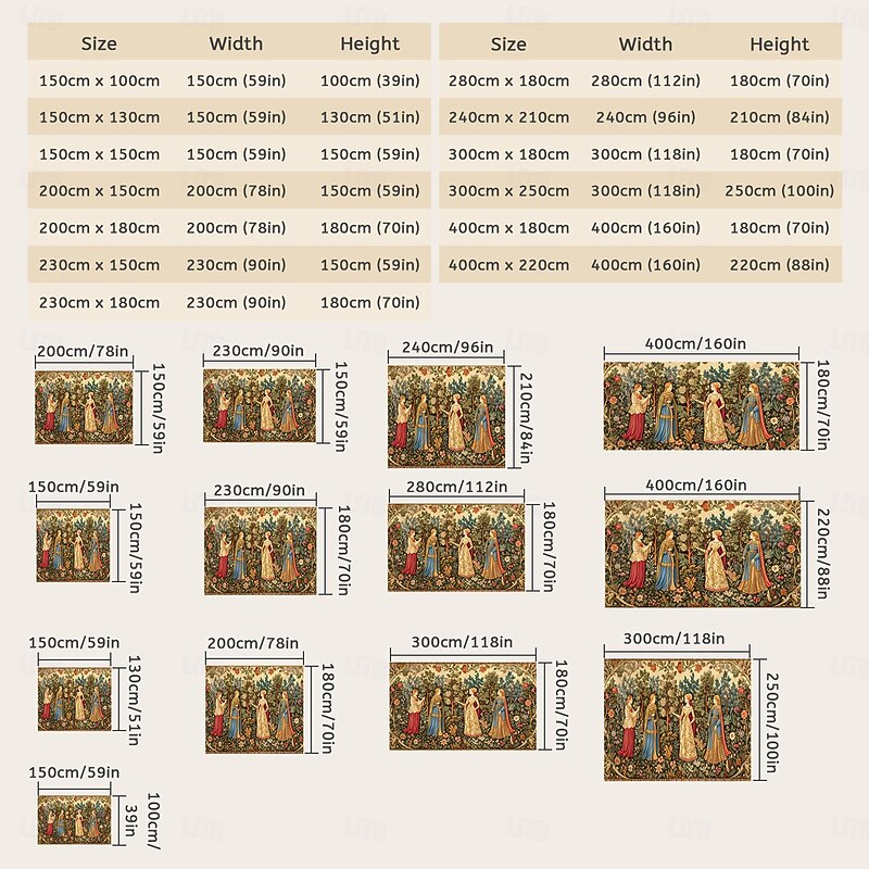 Medieval Tapestry Middle Age Tapestry Garden Noble Women Large Tapestry Wall Painting Decoration Photo Hanging Bed Curtain Home Bedroom Living Room Decoration 14