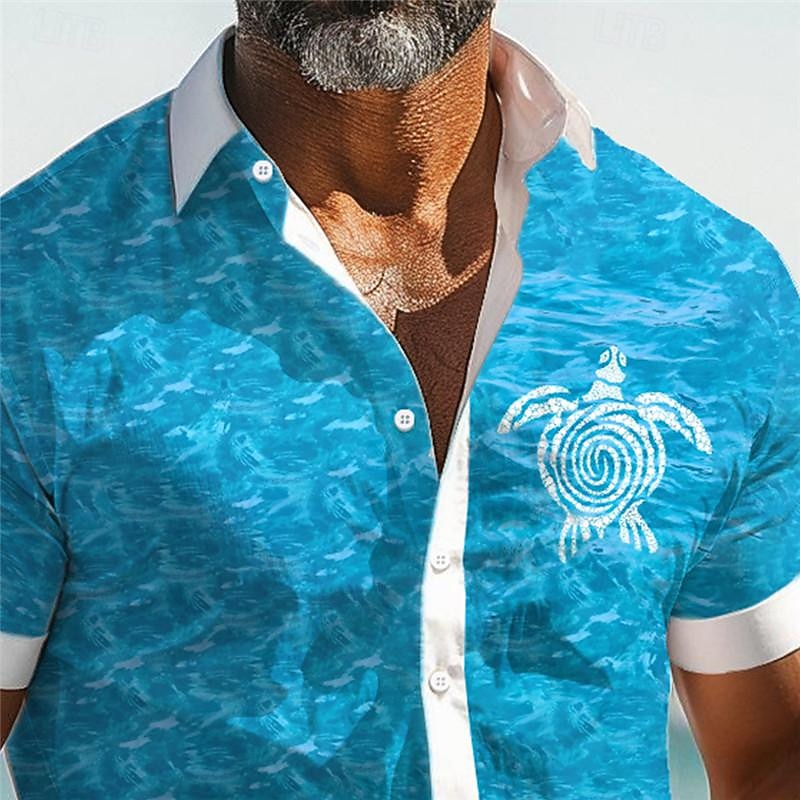 Men's Tropical Turtles Shirt Summer Hawaiian Shirt Aloha Shirt Short Sleeve Shirt Turndown Vacation Hawaiian Outdoor Vacation Hawaiian Blue Green Gray S M L3