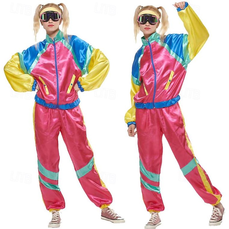 Retro Vintage 1980s Hip Hop Pants Outfits Jacket Disco Color Block Fancy Dress Men's Women's Carnival Costume Masquerade Dailywear Casual Daily Pride Parade Adults' Top Pants Headband