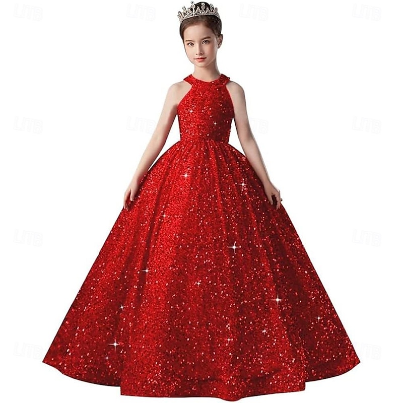 Kids Girls' Flower Girl Dress Party Dress Solid Color Sleeveless Formal Performance Wedding Mesh Princess Sweet Mesh Mid-Calf Sheath Dress Tulle Dress Flower Girl's Dress Summer Spring Fall 2-123