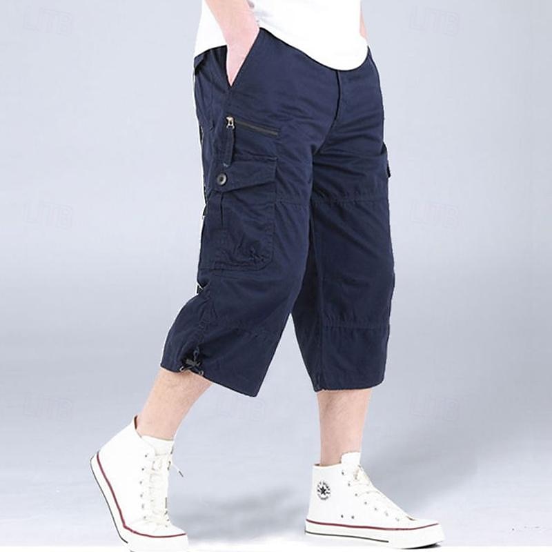 Men's Cargo Pants Cargo Trousers Work Pants Crop Multi Pocket Plain Camouflage Comfort Breathable Calf-Length Casual Daily Streetwear Sports Fashion turmeric Black Micro-elastic4
