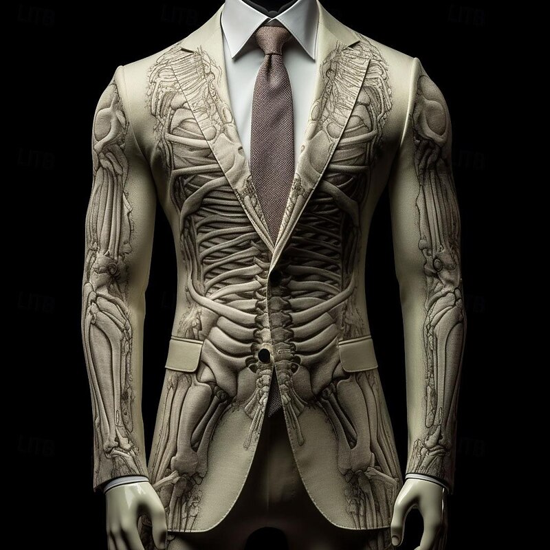 Men's Skull Blazer Coat Warm Comfortable Breathable Business Abstract Work Wear to work Going out Buttons Print Multi Pocket Fall & Winter Turndown Long Sleeve Black White Navy Blue