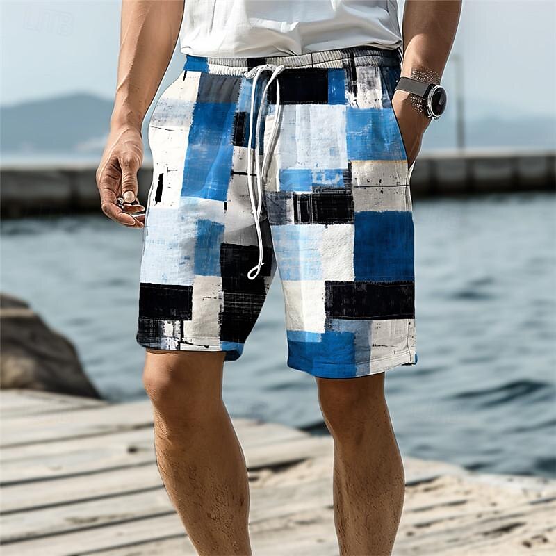 Men's Plaid Swim Trunks Swim Shorts Board Shorts Mid Waist Vacation Hawaiian Holiday Vacation Holiday Beach Drawstring with Mesh lining Elastic Waist Designer Clothing Apparel