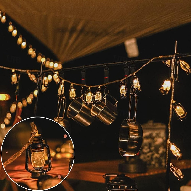 Solar Outdoor Retro Kerosene Bottle Lamp LED Waterproof String Lights Black Lantern 5m 20LEDs 6.5m 30LEDs for Outdoor Camping Tent Wedding Eid Mubarak Decor3