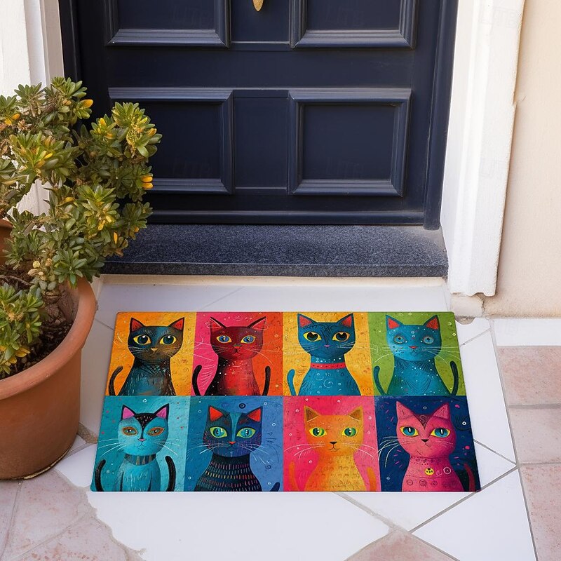 Colorful Cats Doormat Floor Mats Washable Rugs Kitchen Mat Non-Slip Oil Proof Rug Indoor Outdoor Mat Bedroom Decor Bathroom Mat Entrance Rug2