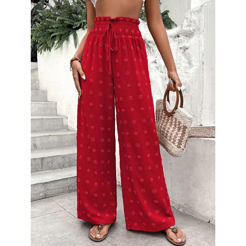 Women's Wide Leg Pants Trousers Casual Daily Full Length Plain Drawstring Wide Leg Breathability Comfortable Micro-elastic Outdoor Going out Black Pink Red Green Spring &  Fall Regular Fit2