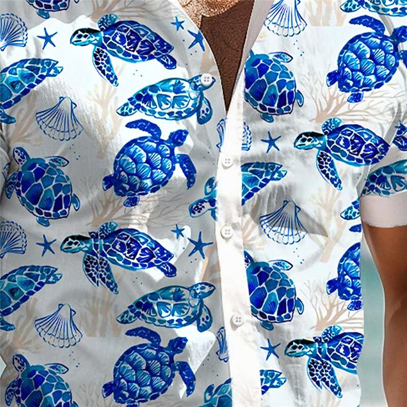 Men's Tropical Turtles Shirt Summer Hawaiian Shirt Aloha Shirt Short Sleeve Shirt Turndown Vacation Hawaiian Outdoor Vacation Hawaiian Yellow Royal Blue Blue S M L3