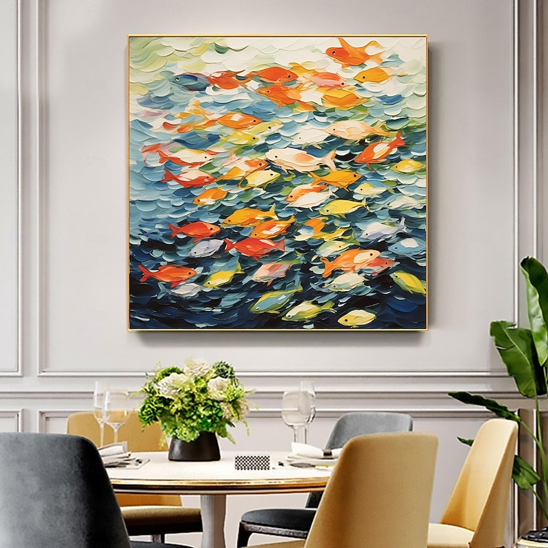 Handmade Original Colored goldfish Oil Painting On Canvas Wall   Art Painting for Home Decor With Stretched Frame/Without Inner Frame Painting2