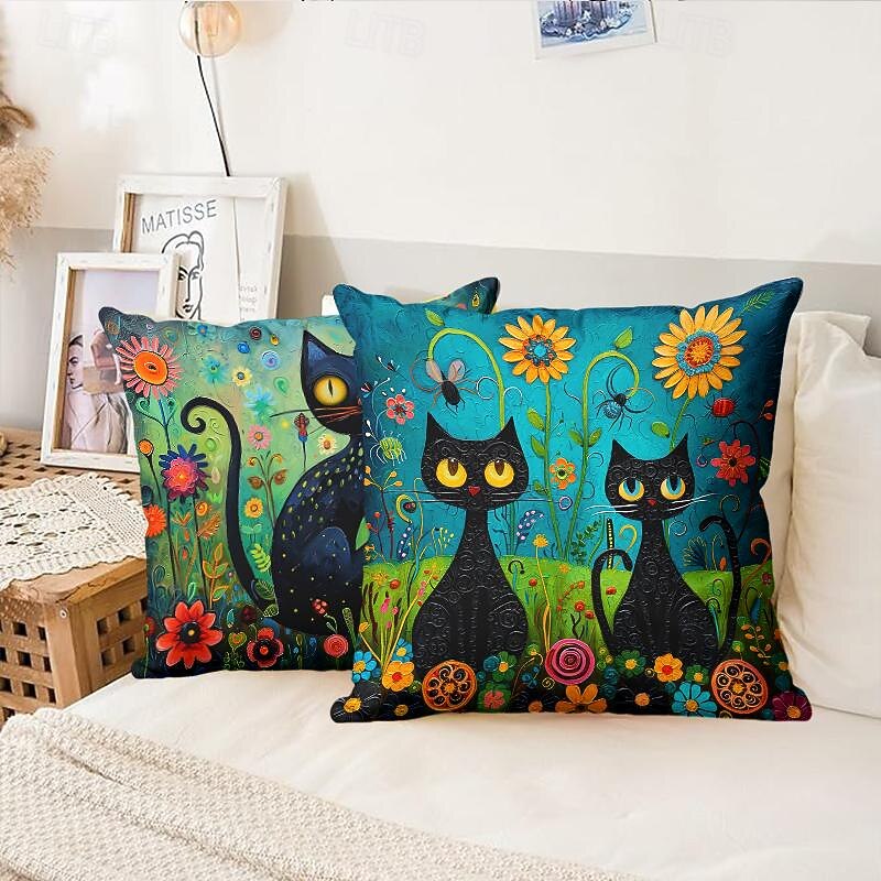 Cat Art Pattern 1PC Throw Pillow Covers Multiple Size Coastal Outdoor Decorative Pillows Soft Velvet Cushion Cases for Couch Sofa Bed Home Decor3