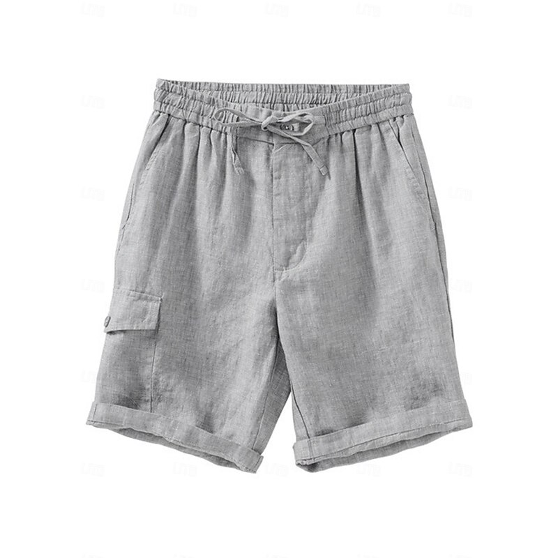 100% Linen Men's Shorts Linen Shorts Summer Shorts Pocket Drawstring Elastic Waist Plain Breathable Comfortable Short Daily Vacation Going out Classic Casual Black Navy Blue2
