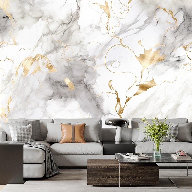 Cool Wallpapers Marble Abstract Golden Grey Line 3D Wallpaper Roll Sticker Peel and Stick Removable PVC/Vinyl Material Self Adhesive/Adhesive Required Wall Decor for Living Room Kitchen Bathroom3