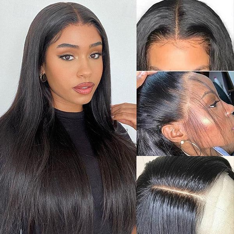10-30 Inch Straight Transparent T Part Lace Wig Brazilian Lace Closure Wigs Remy Human Hair Lace Frontal Wigs For Women