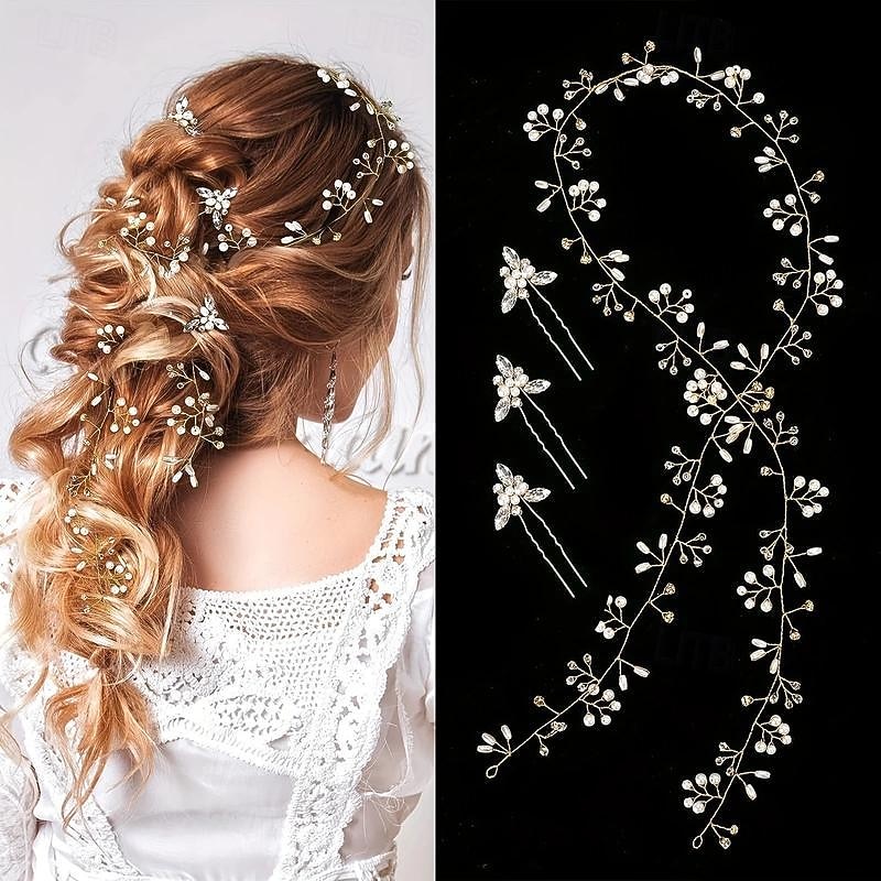 Bride Wedding Headwear Set 1 Meter Soft Chain Hair Strap 3 Hairpins Pin Hairpins2