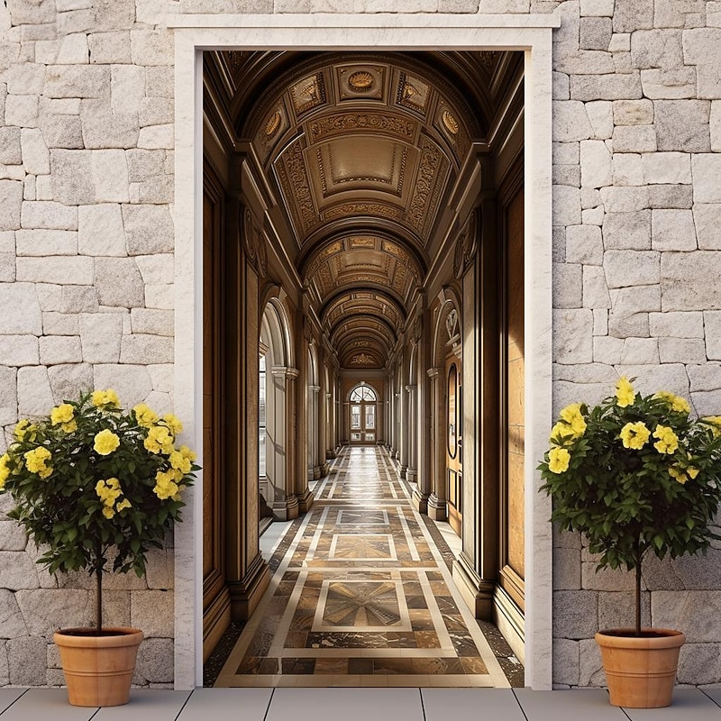 European Porch Door Covers Mural Decor Door Tapestry Door Curtain Decoration Backdrop Door Banner Removable for Front Door Indoor Outdoor Home Room Decoration Farmhouse Decor Supplies3