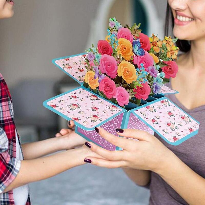 Women's Day Gifts Paper Pop Up Flowers Greeting Card Colored Rose 3D Pop-up Mother's Day Gifts for MoM2