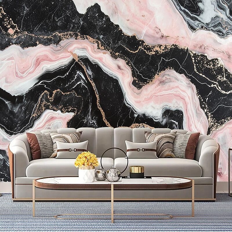 Cool Wallpapers Abstract Pink Black 3D Wallpaper Wall Mural Marble Roll Sticker Peel and Stick Removable PVC/Vinyl Material Self Adhesive/Adhesive Required Wall Decor for Living Room Kitchen Bathroom4