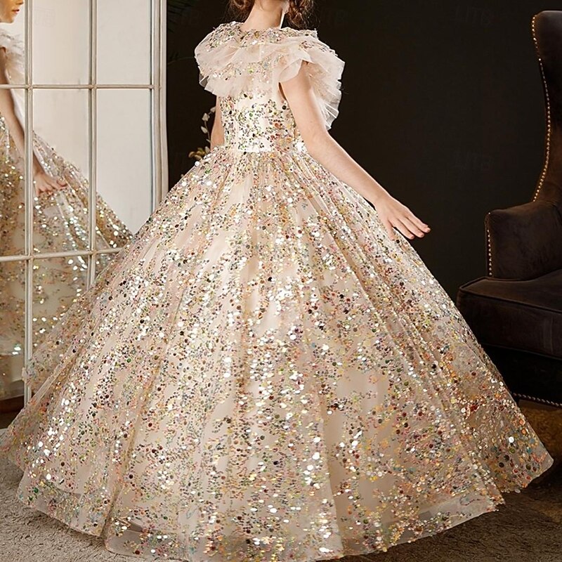 Kids Girls' Flower Girl Dress Party Dress Solid Color 3/4 Length Sleeve Performance Wedding Party Mesh Princess Sweet Mesh Mid-Calf Sheath Dress Tulle Dress Flower Girl's Dress Summer Spring Fall4