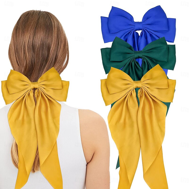 3PCS Big Silky Satin Hair Bows for Women Large Hair Barrettes Ribbon for Girls Long Hair Clips French Barrette Cute Kawaii Bowknot Hairpin Lolita Hair Accessories2
