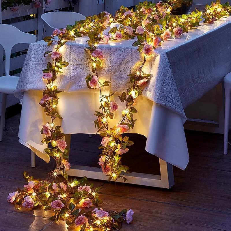 Solar Rose Flower String Lights Valentines 2m 20LEDs Yard Waterproof Christmas Garden Lights for Home Bedroom Party Holiday Wedding Patio Decor3
