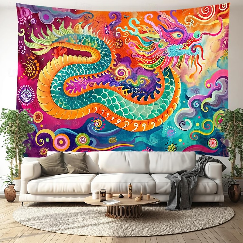 Painting Dragon Hanging Tapestry Wall Art Large Tapestry Mural Decor Photograph Backdrop Blanket Curtain Home Bedroom Living Room Decoration4