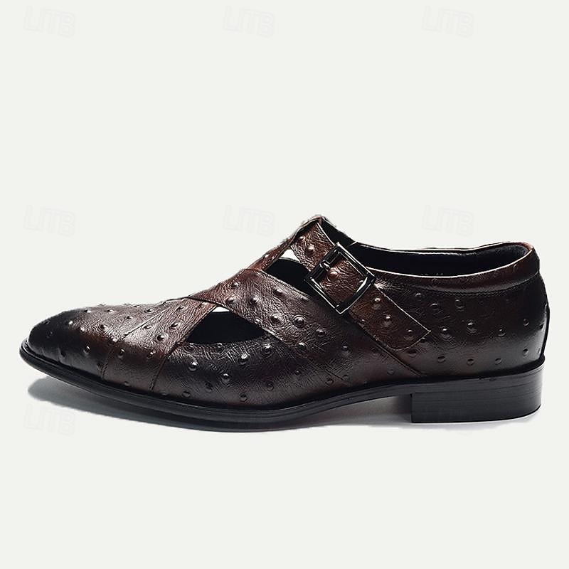 Men's Sandals Leather Shoes Fishermen sandals Leather Italian Full-Grain Cowhide Breathable Comfortable Slip Resistant Lace-up Black Coffee4