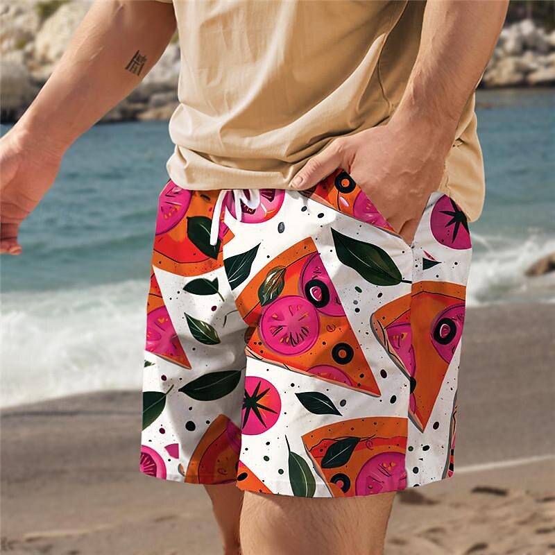 Men's Food Graphic Prints Pizza Swim Trunks Swim Shorts Board Shorts Mid Waist Vacation Hawaiian Holiday Vacation Holiday Beach Drawstring with Mesh lining Elastic Waist Designer Clothing Apparel3