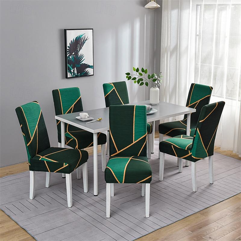 Stretch Spandex Dining Chair Cover 4/6 Pcs Set, Geometric Pattern High Back Dining Chair Cover Slipcover with Elastic Band for Dining Room,Wedding, Ceremony, Banquet,Home Decor