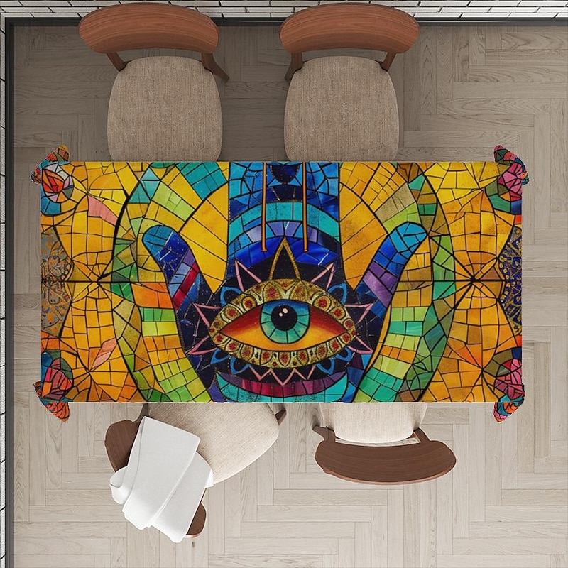 Hamasa Hand Ramadan Rectangle Tablecloth Waterproof Rectangular Table Cloth  for Kitchen Dining