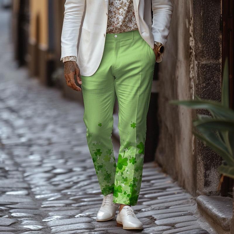 St Paddys St.Patrick's Day Shamrock Luck Classic Men's Casual 3D Printed Dress Pants Flat Front Straight-Leg Relaxed-fit Polyester Medium Waist Pants Outdoor Street Wear to Work Daily Wear S TO 3XL3