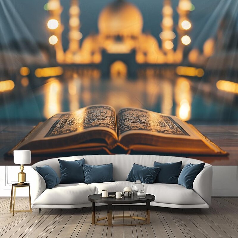 Quran Eid Mubarak Ramadan Hanging Tapestry Mosque Wall Art Large Tapestry Mural Decor Photograph Backdrop Blanket Curtain Home Bedroom Living Room Decoration2