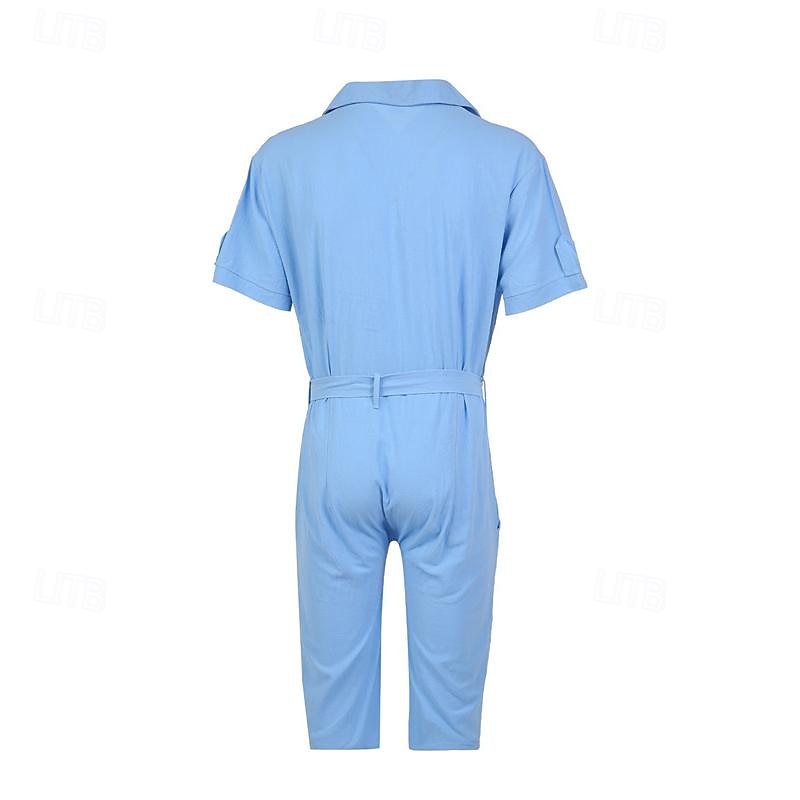 Men's Linen Shorts Summer Shorts Jumpsuit Pocket With Belt Plain Comfort Short Sports Outdoor Daily Holiday Fashion Designer White Blue4