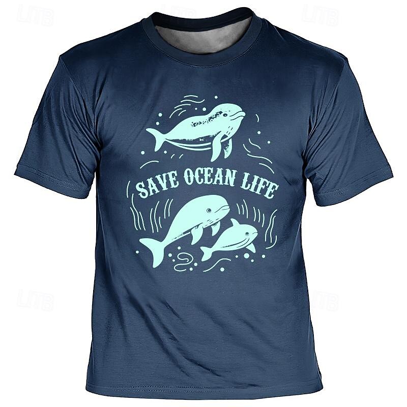 Men's Graphic Animal Dolphin T Shirt Short Sleeve T shirt 3D Print Crew Neck Shirt Vacation Daily Casual Sports Outdoor Holiday Going out Black Blue Brown Spring & Summer Clothing Apparel S M L XL