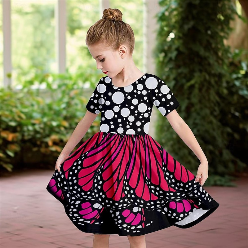 Girls' 3D Butterfly Dress Short Sleeve 3D Print Summer Daily Holiday Casual Beautiful Kids 3-12 Years Casual Dress Skater Dress Above Knee Polyester Regular Fit4