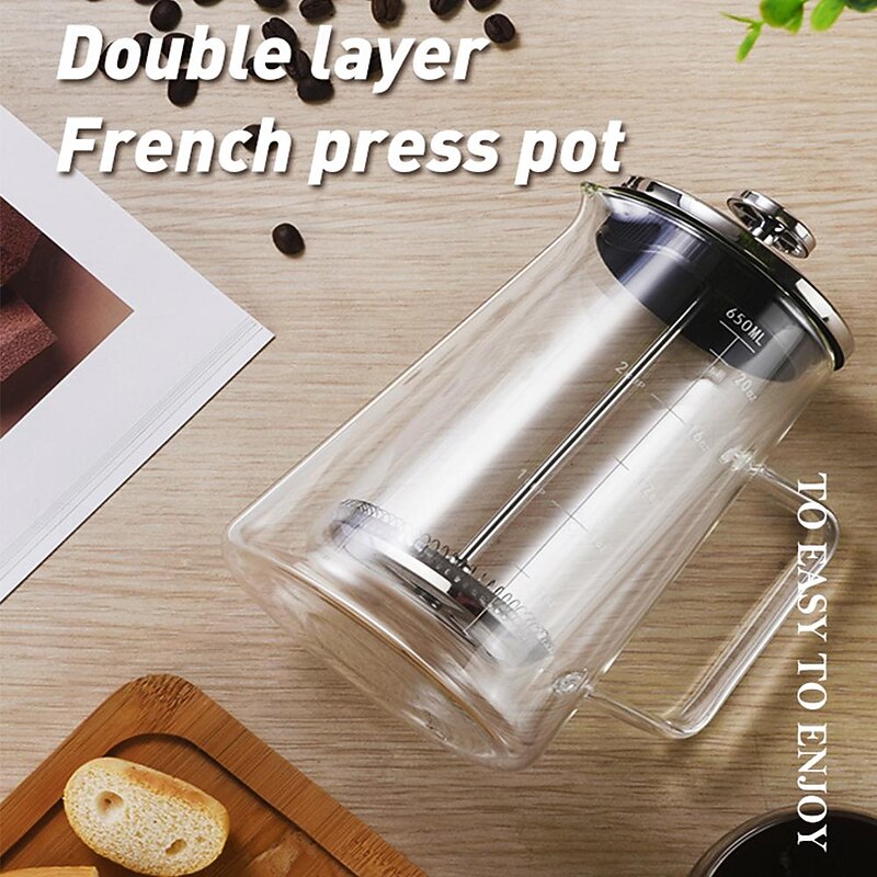 French Press Coffee & Black Tea Maker with Double-Wall Insulated Borosilicate Glass, Superior Filtration System, 304 Stainless Steel Plunger, Easy to Clean2
