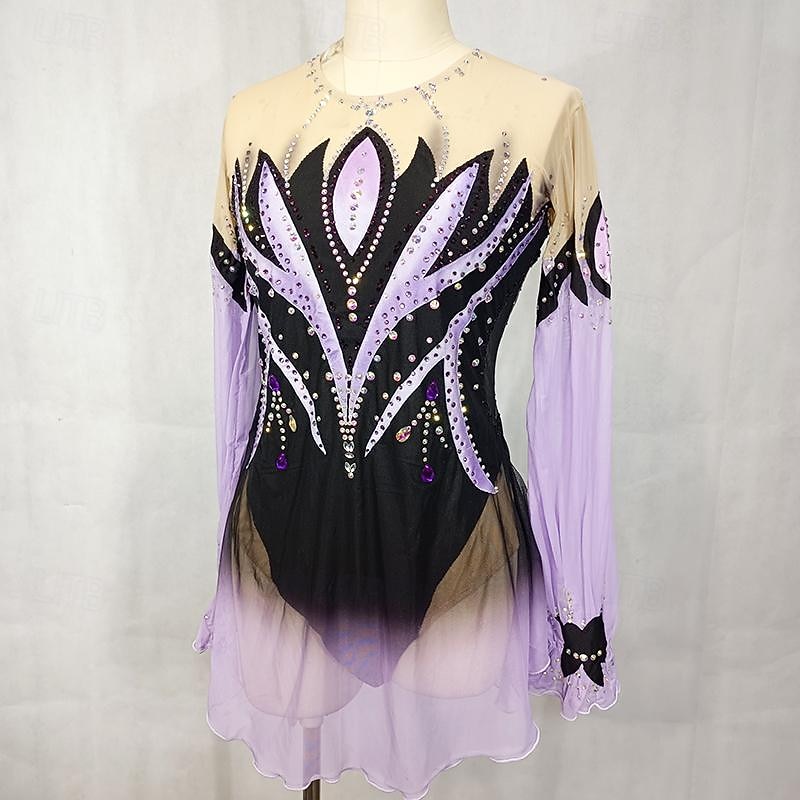 Latin Dance Ballroom Dance Gymnastics Dress Glitter Acrylic Jewels Splicing Women's Girls' Performance Party Long Sleeve Natural Elastic Mesh Elastane4